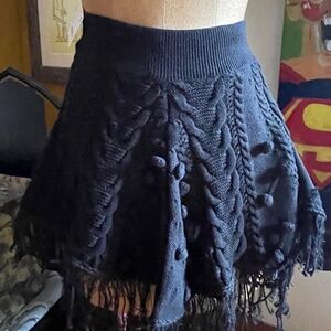 Free People Black Cable Knit PomPom Skater Skirt XS New with Tags